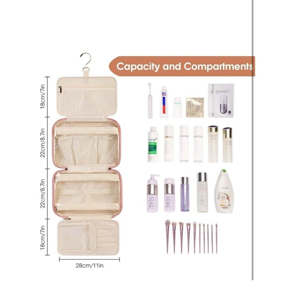 Toiletry Bag for Women Hanging Travel Makeup Organizer with 4 Compartments Pu... - Picture 2 of 8